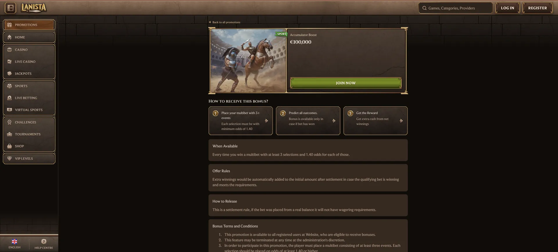 Lanista Casino: 1 De Aktionen Accumulator Boost