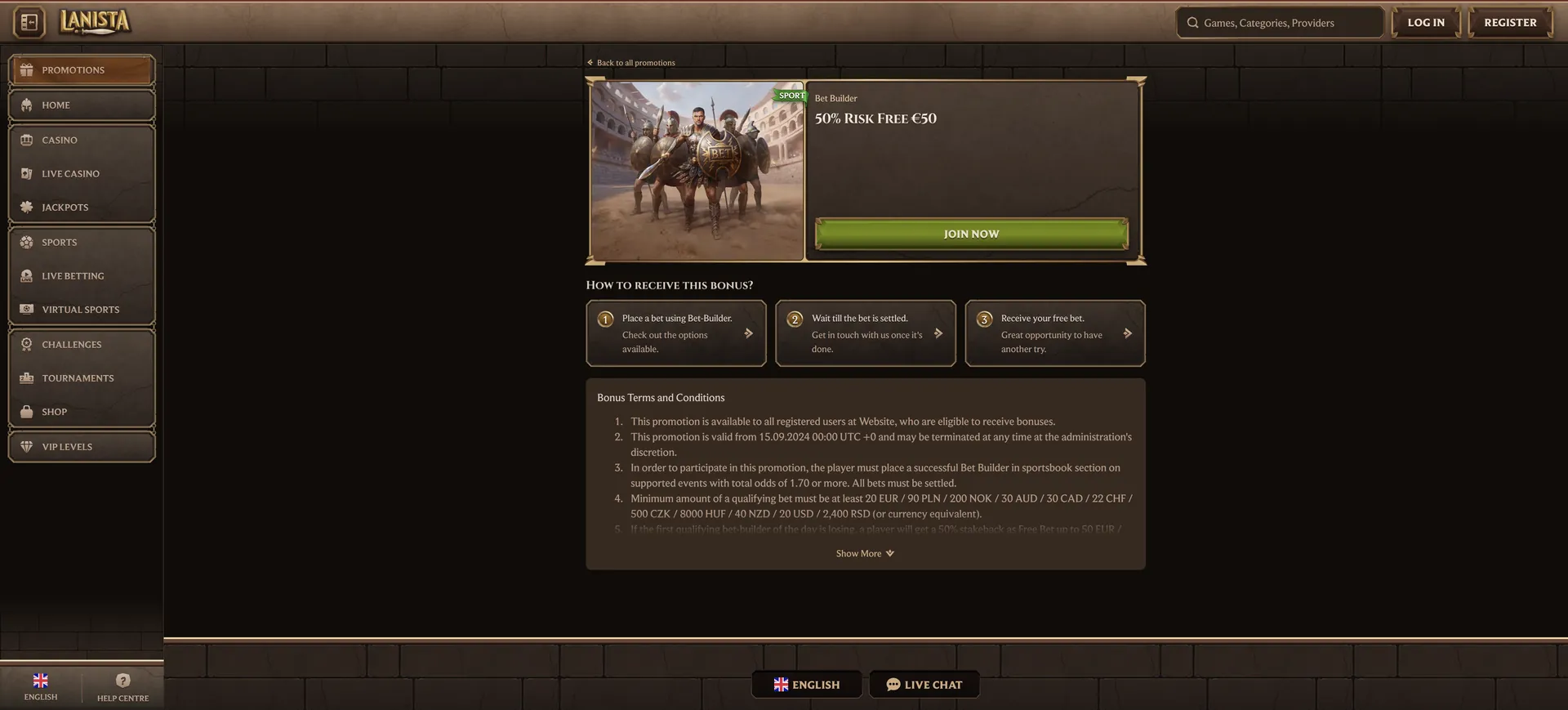 Lanista Casino: 1 De Aktionen Bet Builder 50