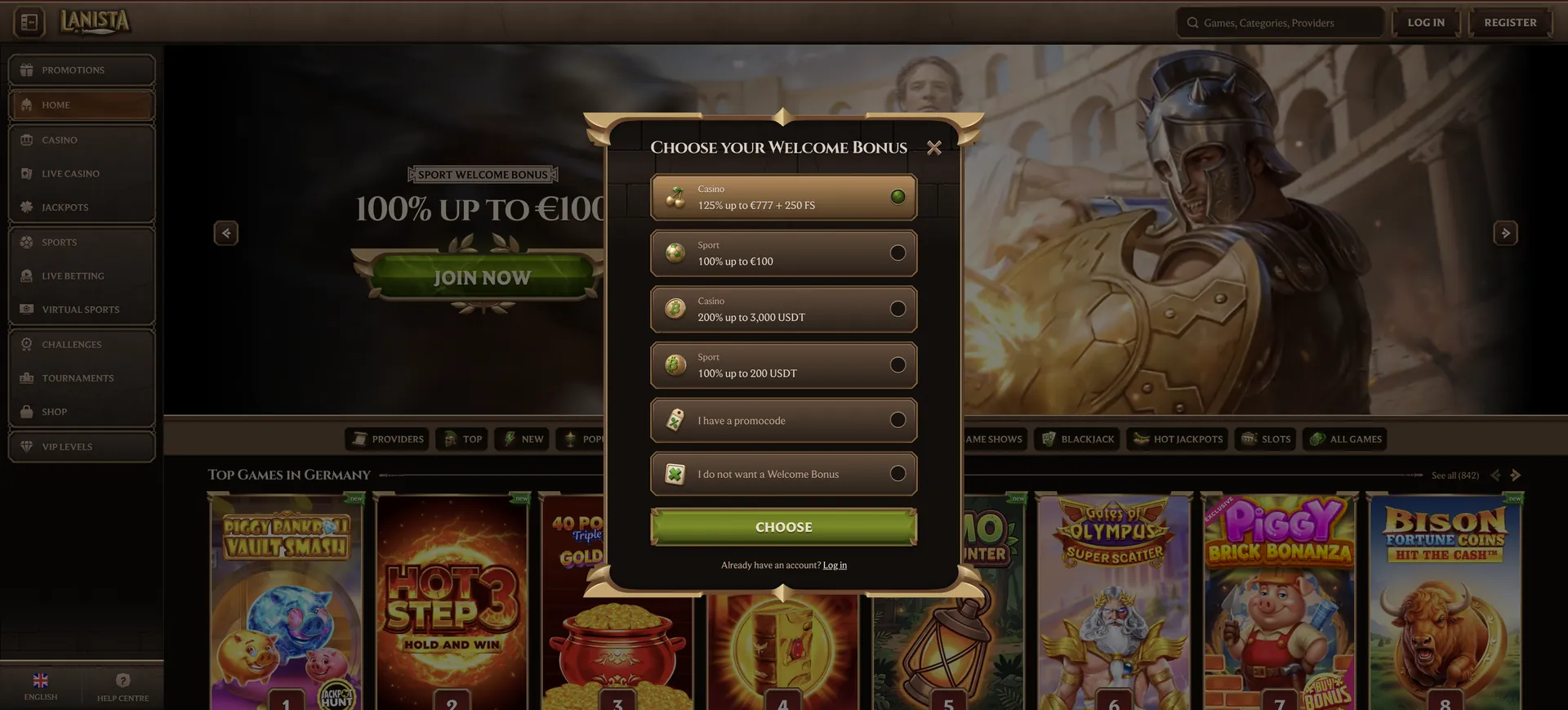 Lanista Casino Login: 1 De Registrierung